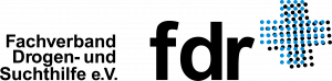 Das Logo des fdr+. Der Schriftzug mt einem blau und schwarz gepunkteten Plus-Zeichen.